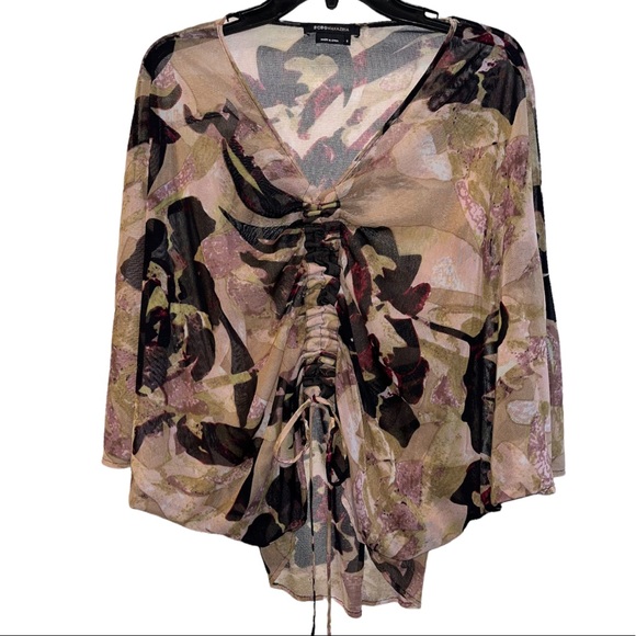 NWOT BCBGMAXAZRIA Sheer Black and Cream Print Oversized Flowy Top Size Small - Picture 12 of 12